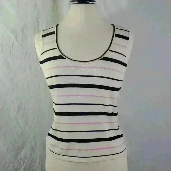 TAHARI Arthur S. Levine Silk Striped Knit Tank Top sz 6 - Picture 1 of 8